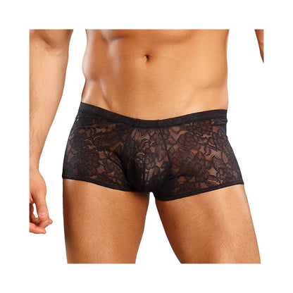 Male Power Stretch Lace Mini Short Black Small